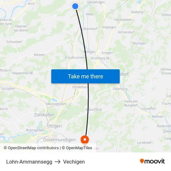 Lohn-Ammannsegg to Vechigen map