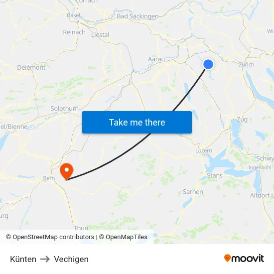 Künten to Vechigen map