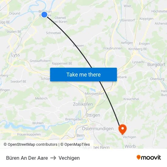 Büren An Der Aare to Vechigen map