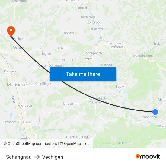 Schangnau to Vechigen map