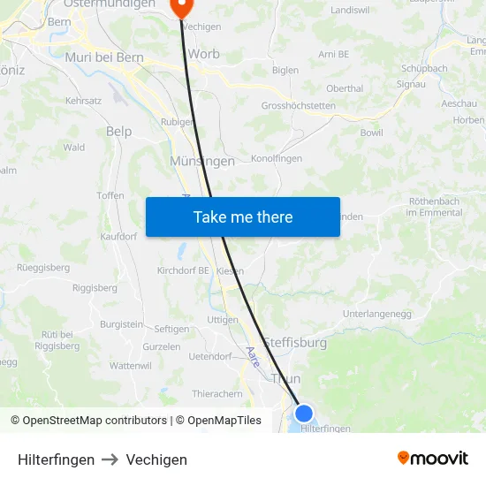 Hilterfingen to Vechigen map