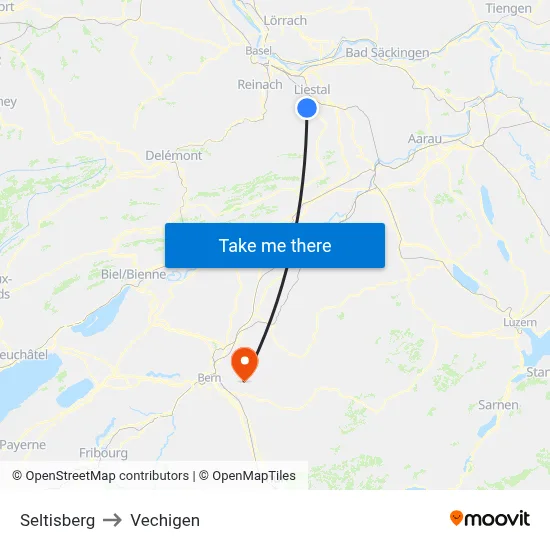 Seltisberg to Vechigen map