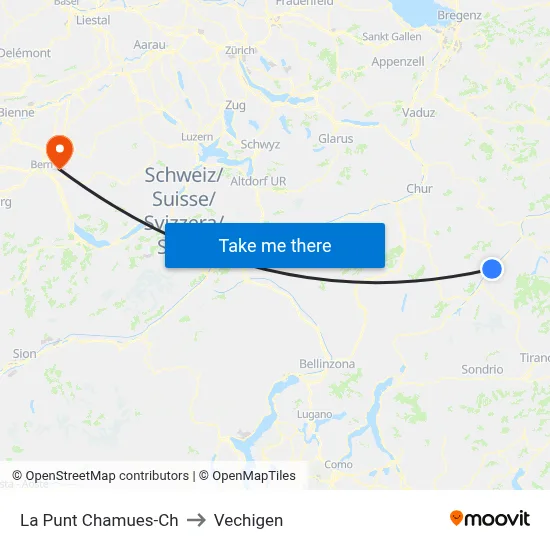 La Punt Chamues-Ch to Vechigen map