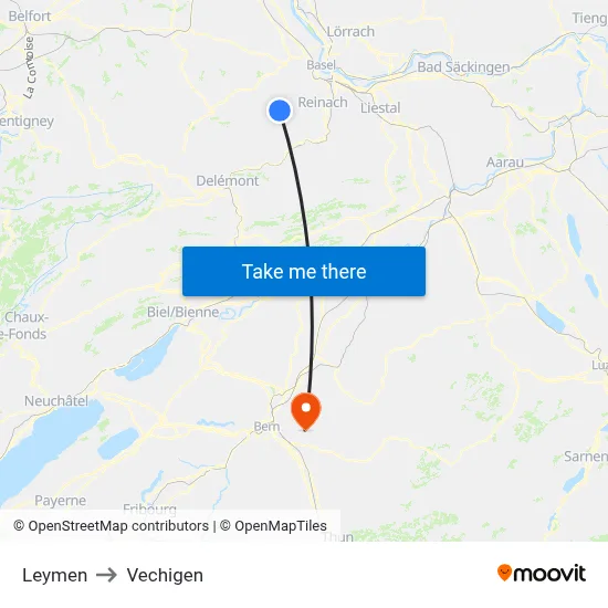 Leymen to Vechigen map