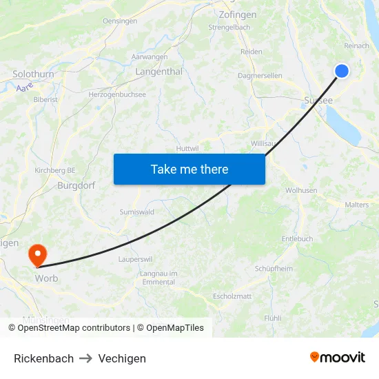 Rickenbach to Vechigen map