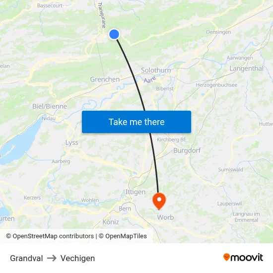 Grandval to Vechigen map