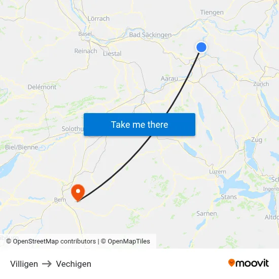 Villigen to Vechigen map