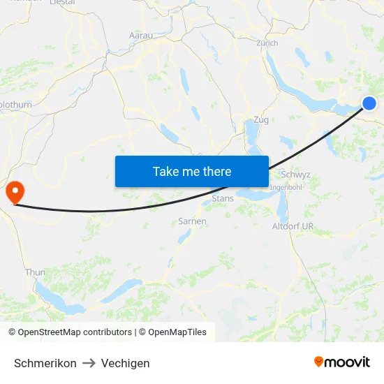 Schmerikon to Vechigen map