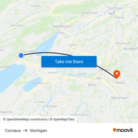 Cornaux to Vechigen map