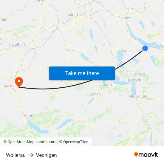 Wollerau to Vechigen map