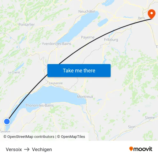 Versoix to Vechigen map