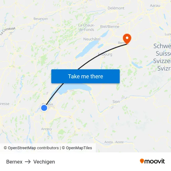 Bernex to Vechigen map