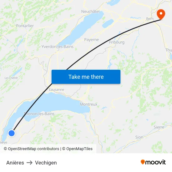 Anières to Vechigen map