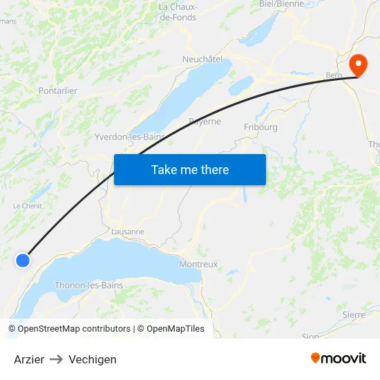 Arzier to Vechigen map