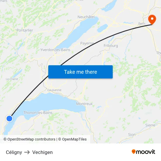 Céligny to Vechigen map