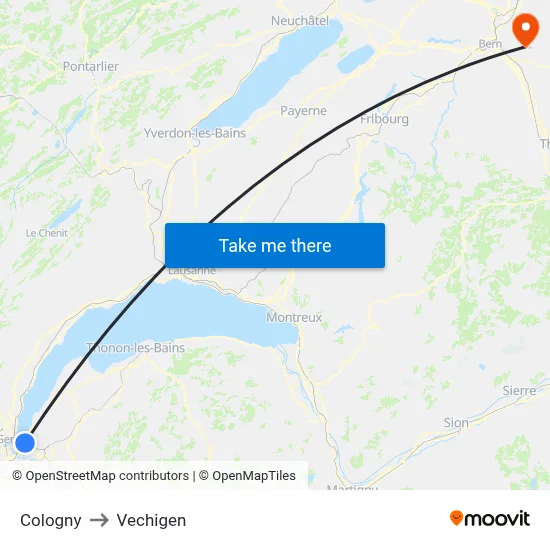 Cologny to Vechigen map