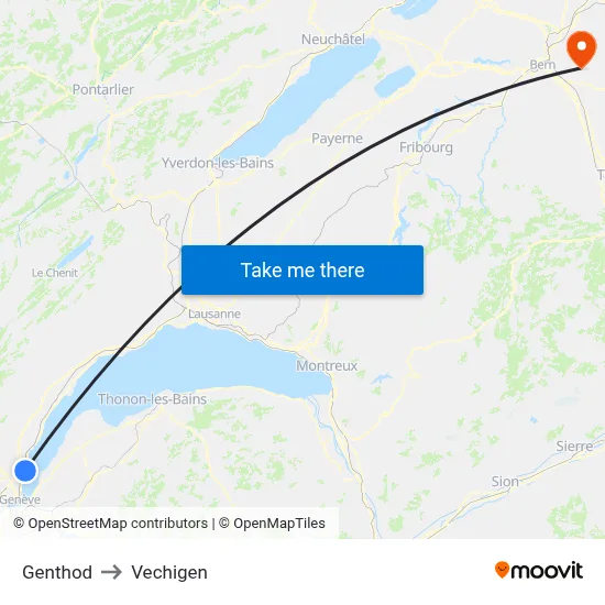 Genthod to Vechigen map
