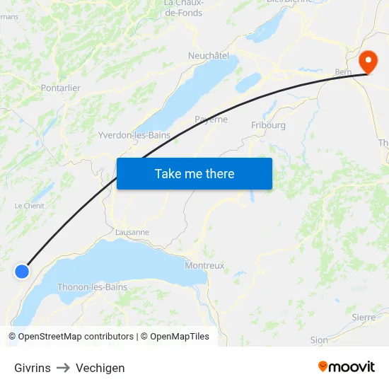 Givrins to Vechigen map