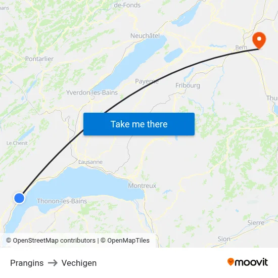 Prangins to Vechigen map