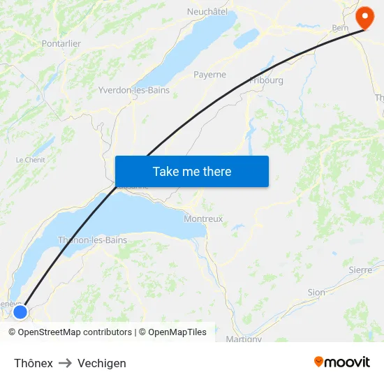 Thônex to Vechigen map