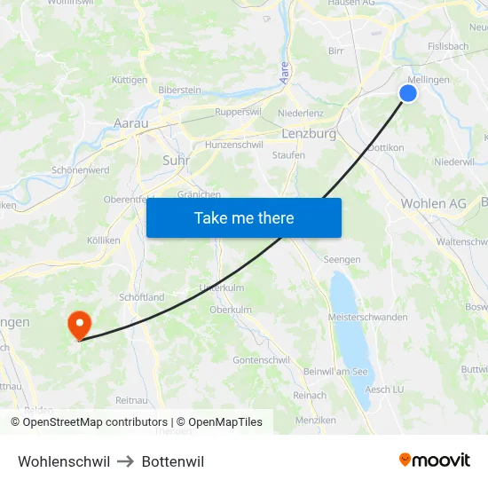Wohlenschwil to Bottenwil map