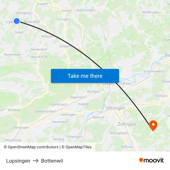 Lupsingen to Bottenwil map