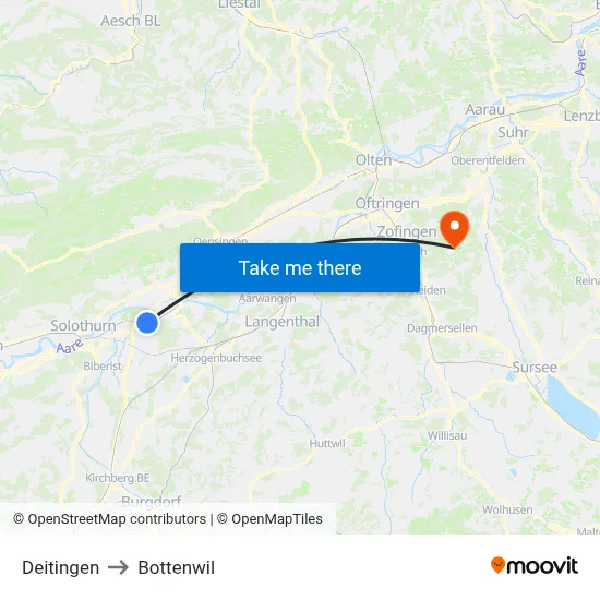 Deitingen to Bottenwil map