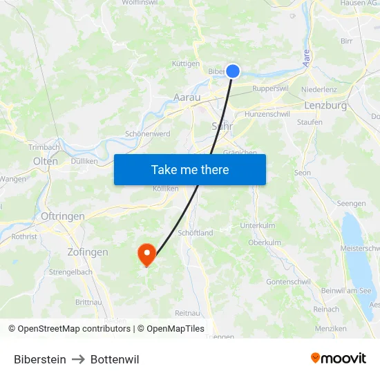 Biberstein to Bottenwil map