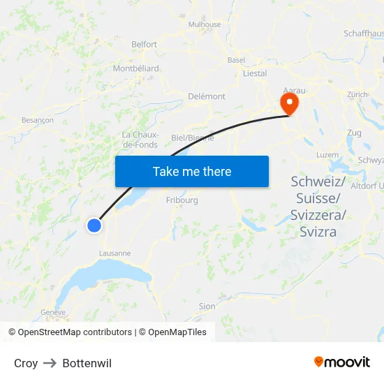Croy to Bottenwil map