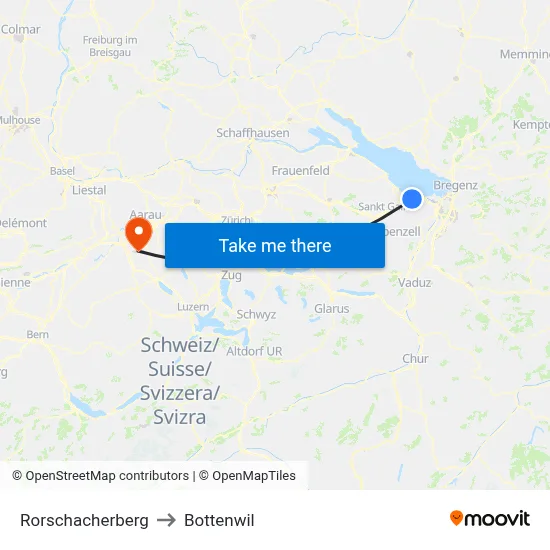 Rorschacherberg to Bottenwil map