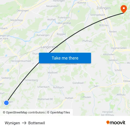 Wynigen to Bottenwil map