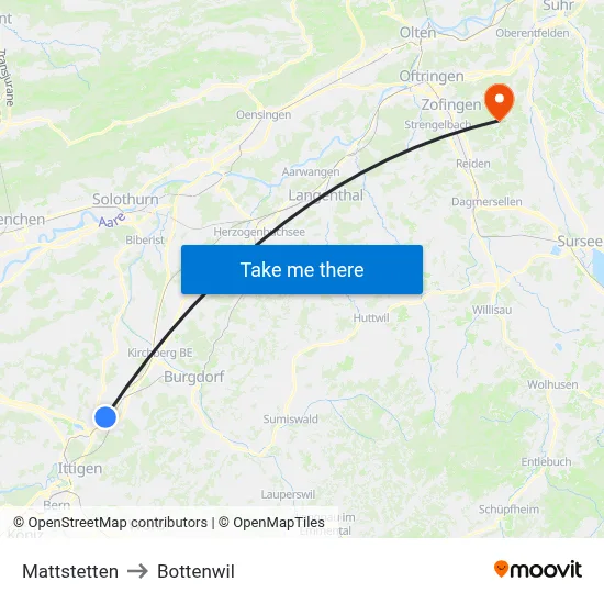 Mattstetten to Bottenwil map