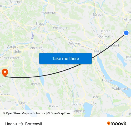 Lindau to Bottenwil map