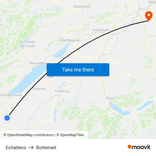 Echallens to Bottenwil map