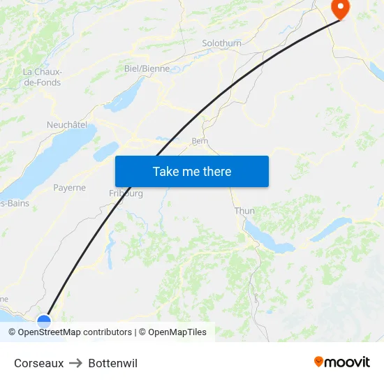 Corseaux to Bottenwil map