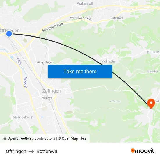 Oftringen to Bottenwil map