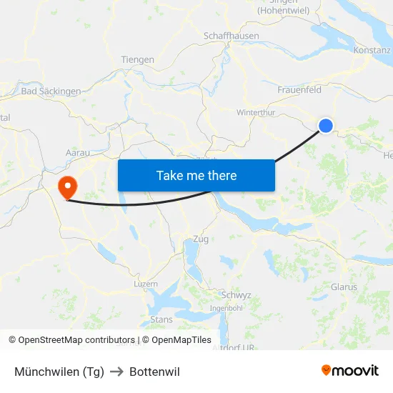 Münchwilen (Tg) to Bottenwil map
