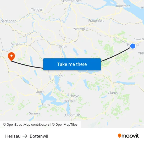 Herisau to Bottenwil map