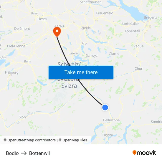 Bodio to Bottenwil map