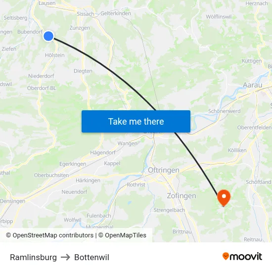 Ramlinsburg to Bottenwil map