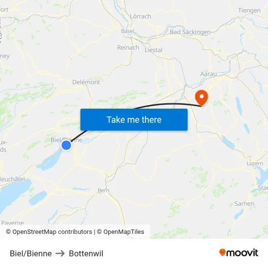 Biel/Bienne to Bottenwil map