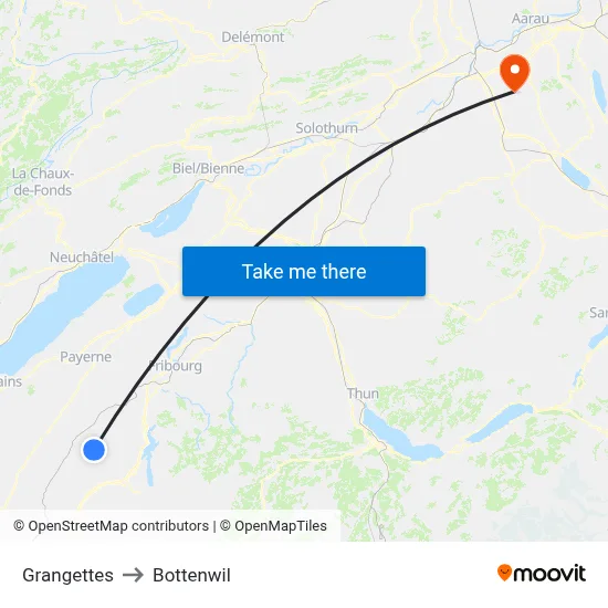 Grangettes to Bottenwil map