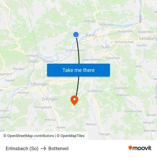 Erlinsbach (So) to Bottenwil map