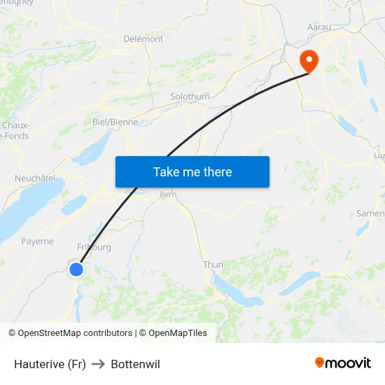 Hauterive (Fr) to Bottenwil map