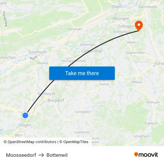 Moosseedorf to Bottenwil map