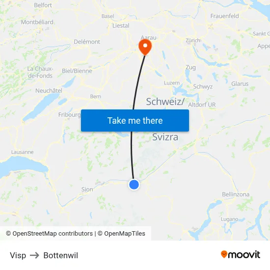 Visp to Bottenwil map