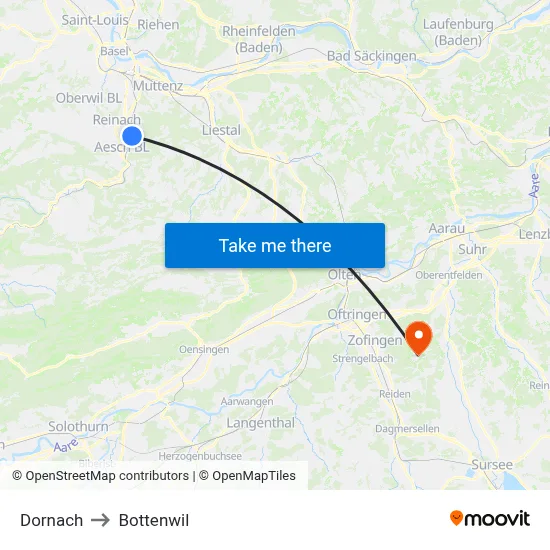 Dornach to Bottenwil map