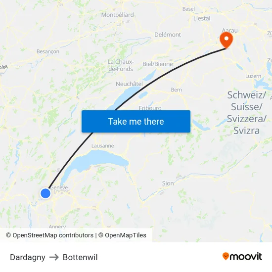 Dardagny to Bottenwil map