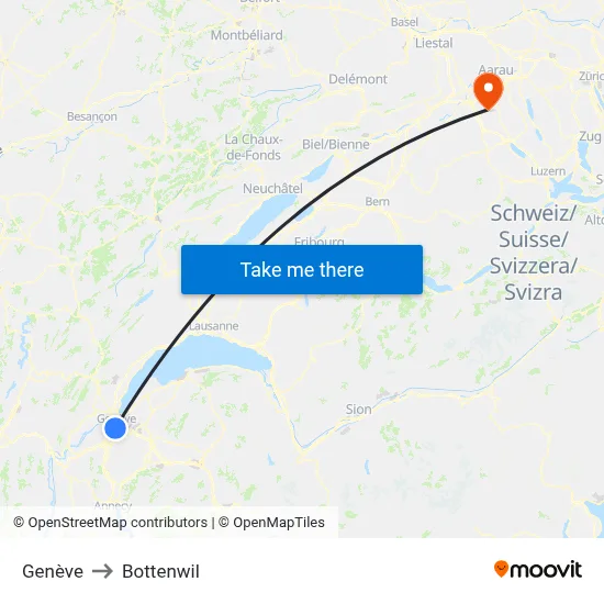 Genève to Bottenwil map