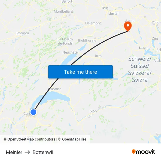 Meinier to Bottenwil map
